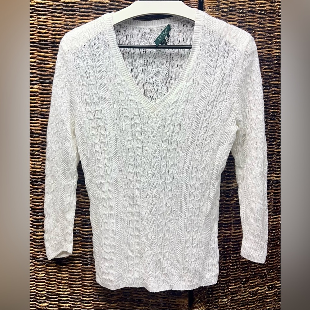 Lauren Ralph Lauren- Women's Linen White Cable Knit Sweater- Large